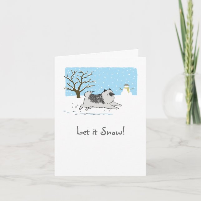 Cartes Pour Fêtes Annuelles Keeshond "Laisse-Le Neiger !" Noël du chien mignon (Devant)