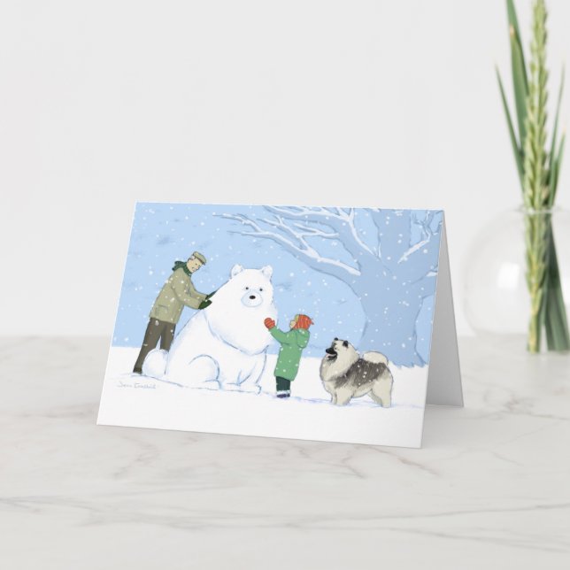 Cartes Pour Fêtes Annuelles Keeshony Snow Chien mignon scène hivernale Noël (Devant)