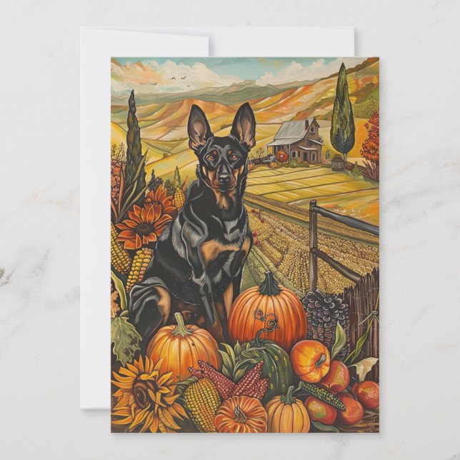 Cartes Pour Fêtes Annuelles Kelpie Chien australien récolte d'automne Thankgiv (Devant)