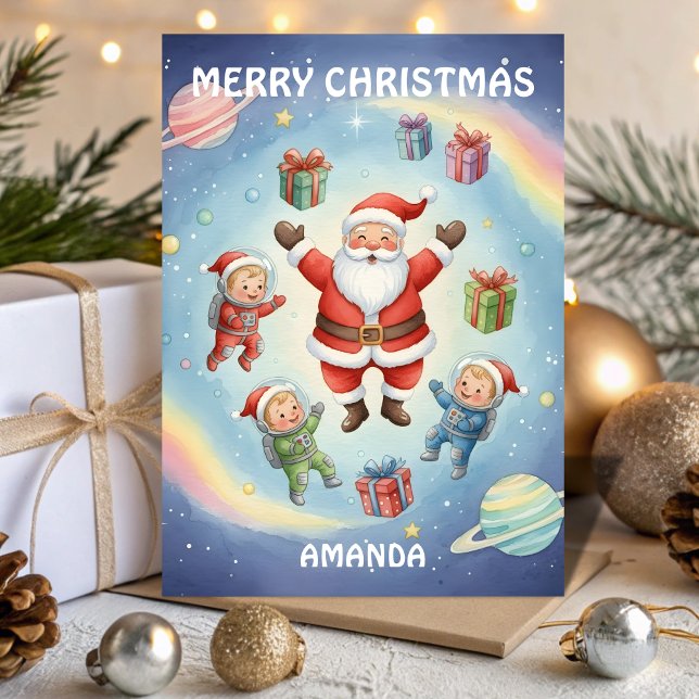 Cartes Pour Fêtes Annuelles Kids Christmas Santa Space Adventure (Créateur téléchargé)