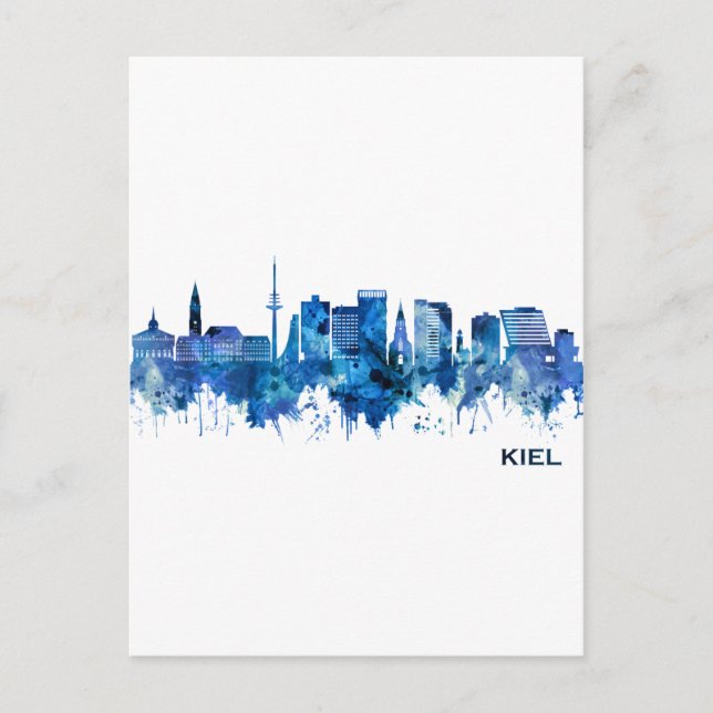 Cartes Pour Fêtes Annuelles Kiel Allemagne Skyline Blue (Devant)