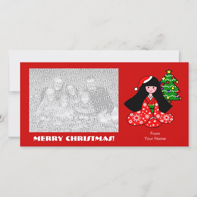 Cartes Pour Fêtes Annuelles Kimono Girl Cartoon de Noël Illustration (Devant)