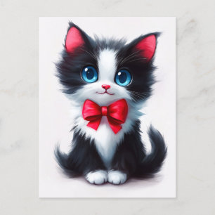 Cartes Pour Fêtes Annuelles Kitten adorable avec ruban rouge