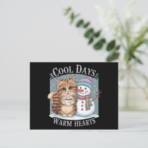 Cartes Pour Fêtes Annuelles Kitten Cat and Snowman Friends Share Coffee Winter