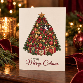 Cartes Pour Fêtes Annuelles Kitten de l'arbre de Noël vintage Merry Catmas