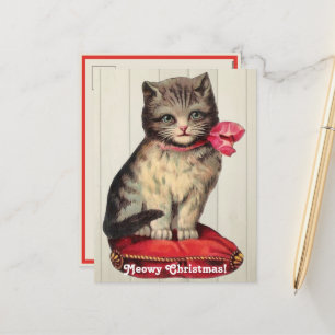 Cartes Pour Fêtes Annuelles Kitten de Noël assis avec un cou rouge
