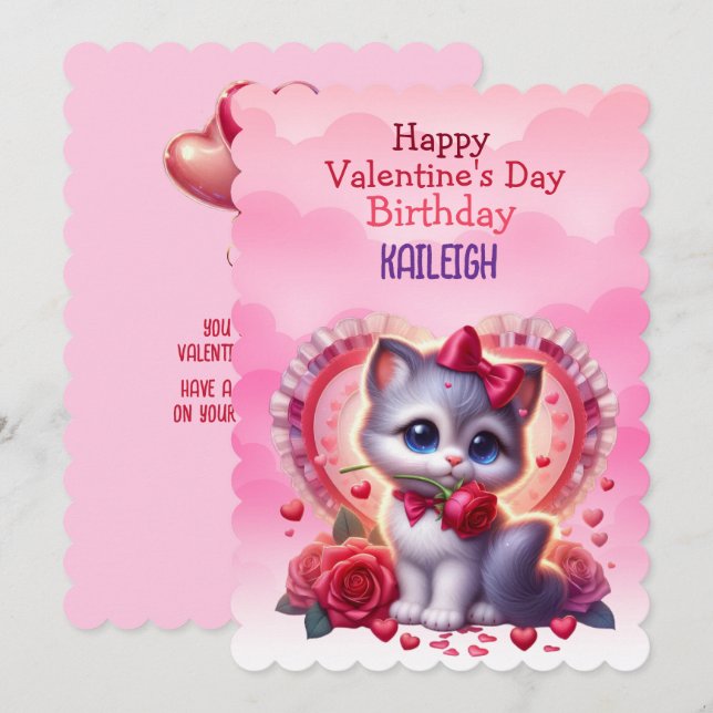 Cartes Pour Fêtes Annuelles Kitten Heart Anniversaire Saint-Valentin (Devant / Derrière)