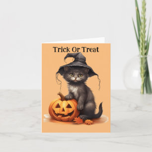 Cartes Pour Fêtes Annuelles Kitten In Witch's Casquette Holiday Card