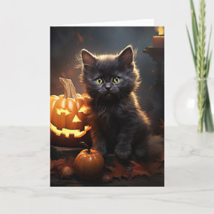 Cartes Pour Fêtes Annuelles Kitten noir avec Halloween Citrouille