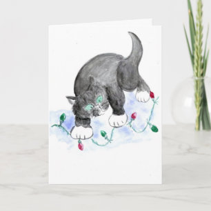 Cartes Pour Fêtes Annuelles Kitten trouve Blink Red & Green Christmas Lights