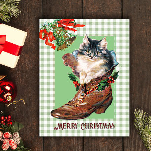Cartes Pour Fêtes Annuelles Kitts de Noël Vintage Moderne en Boot Sage Plaid