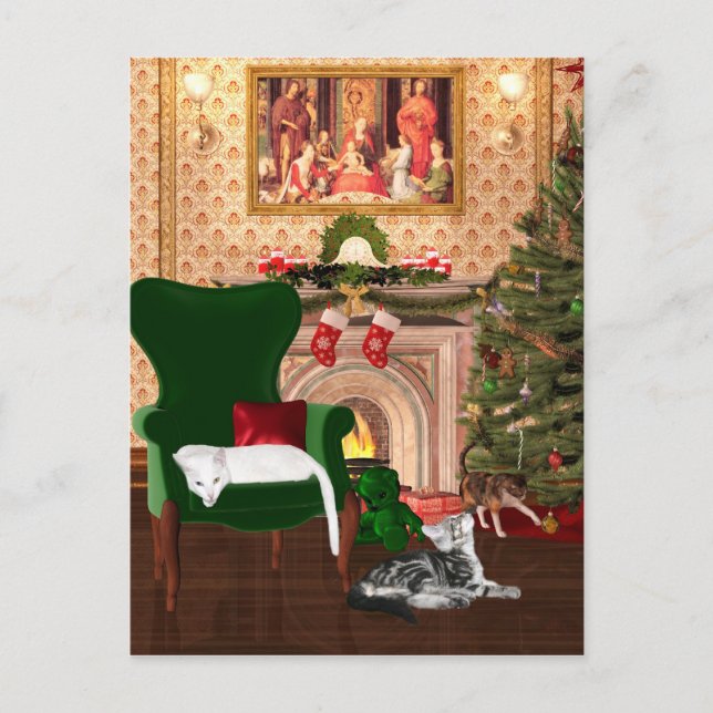Cartes Pour Fêtes Annuelles Kitty cat Noël (Devant)