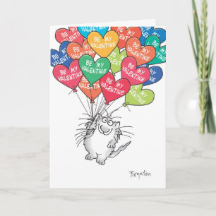Cartes Pour Fêtes Annuelles KITTY with HEART BALLOONS Valentines par Boynton