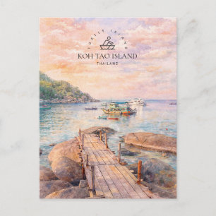 Cartes Pour Fêtes Annuelles Koh Tao, Île, Thaïlande Souvenir Aquarelle
