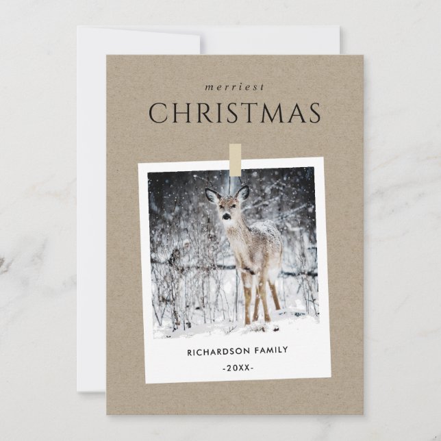 CARTES POUR FÊTES ANNUELLES KRAFT HITER PHOTO SNOW DEER MERRIEST NOËL (Devant)