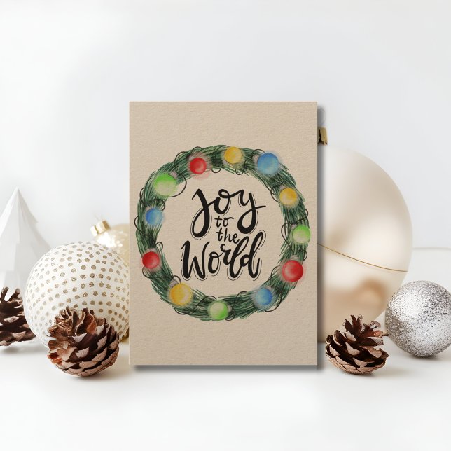 Cartes Pour Fêtes Annuelles Kraft Paper Joy to the World Wreath (Créateur téléchargé)