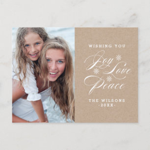 CARTES POUR FÊTES ANNUELLES KRAFT PAPER JOY WISHES   HOLIDAY POSTCARD
