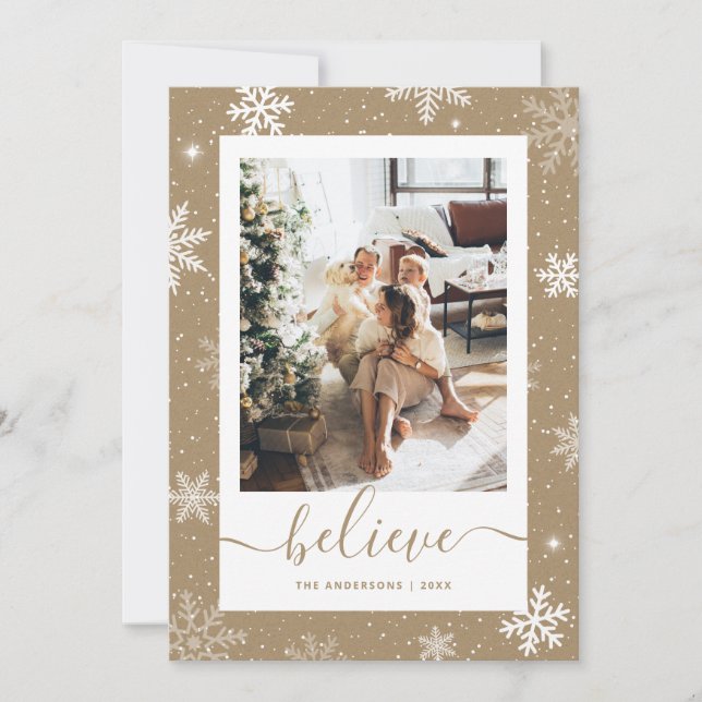 Cartes Pour Fêtes Annuelles Kraft Papier Snowflake Photo Croire (Devant)