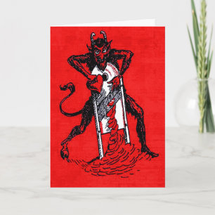 Cartes Pour Fêtes Annuelles Krampus rouge tranchant un cœur