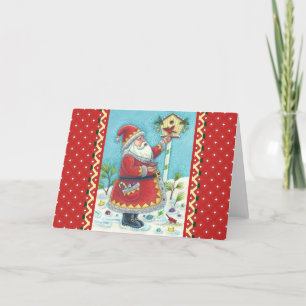 CARTES POUR FÊTES ANNUELLES KRIS KRINGLE ALIMENTER LES OISEAUX REDBIRÉS, NOËL 
