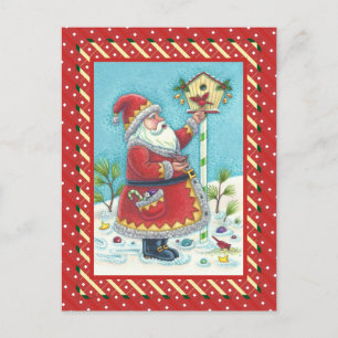 CARTES POUR FÊTES ANNUELLES KRIS KRINGLE ALIMENTER LES OISEAUX REDBIRÉS, NOËL 