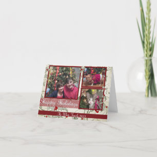 Cartes Pour Fêtes Annuelles KRW Holly Berry Triple Pic Happy Holidays Card