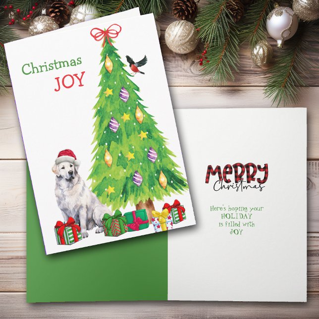 Cartes Pour Fêtes Annuelles Kuvasz Chien, Oiseau et Arbre de Noël (Créateur téléchargé)