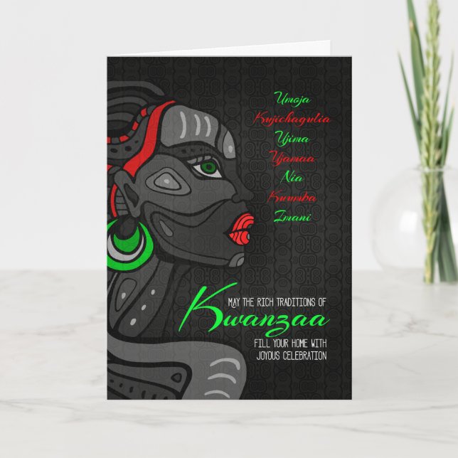 Cartes Pour Fêtes Annuelles Kwanzaa Afrique-Amérique - sept principes (Devant)
