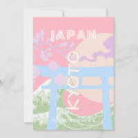 Kyoto Japan Travel Art, Pink Pastel Travel Art
