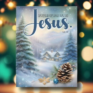 Cartes Pour Fêtes Annuelles La Bible de Jésus Verse Pins Rustiques de Bois Noë