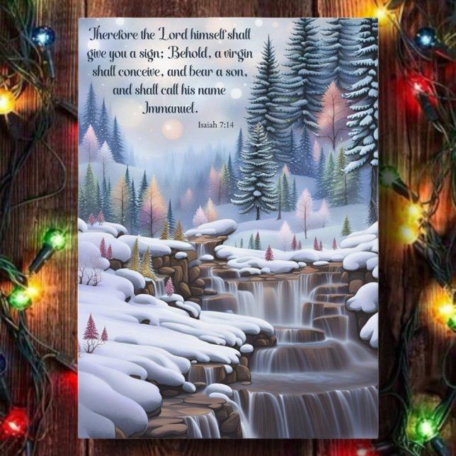 Cartes Pour Fêtes Annuelles La Bible Emmanuel Verse Bois d'hiver Cascades (Créateur téléchargé)