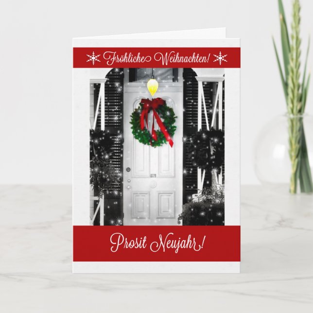 Cartes Pour Fêtes Annuelles La couronne de Noël allemande à la porte (Devant)