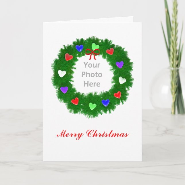 Cartes Pour Fêtes Annuelles La couronne de Noël des coeurs Photo (Devant)