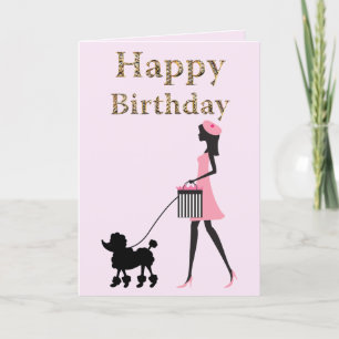 Cartes Pour Fêtes Annuelles La dame marche poodle noir Joyeux anniversaire