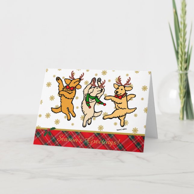 Cartes Pour Fêtes Annuelles La danse de Noël Golden Retrivers (Devant)