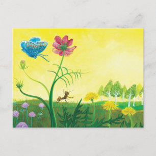 Cartes Pour Fêtes Annuelles La fourmi et le papillon sur la prairie fleur sauv