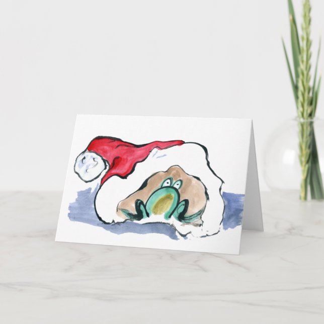 Cartes Pour Fêtes Annuelles La grenouille verte se repose à l'intérieur d'un (Devant)
