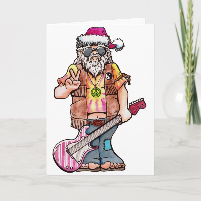 Cartes Pour Fêtes Annuelles La hippie Père Noël dit "le Noël frais " (Devant)