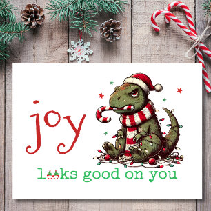 Cartes Pour Fêtes Annuelles La joie vous va bien, drôle de dinosaure de Noël
