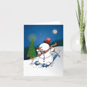 Cartes Pour Fêtes Annuelles La joyeuse poupée de neige sur les skis