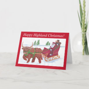 Cartes Pour Fêtes Annuelles La joyeuse vache de Noël des Hautes-Terres tire so