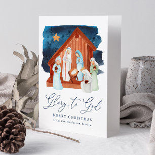 Cartes Pour Fêtes Annuelles La Nativité de l'aquarelle Gloire à Dieu Non-Photo