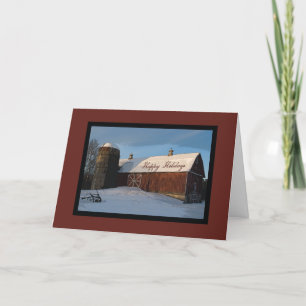 Cartes Pour Fêtes Annuelles La neige a couvert Noël rouge d'affaires de grange