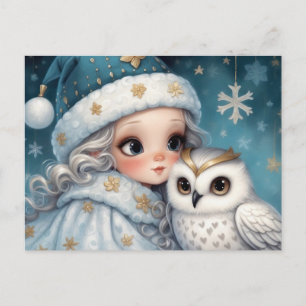 Cartes Pour Fêtes Annuelles La petite fille serre une chouette blanche