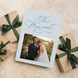 Cartes Pour Fêtes Annuelles La photo de Noël la plus joyeuse de jeunes mariés 