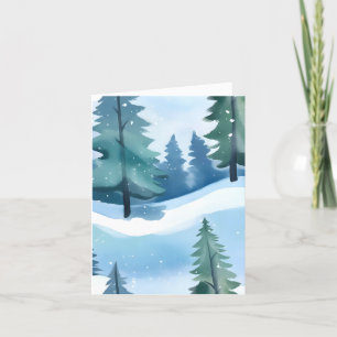 Cartes Pour Fêtes Annuelles La pinède neigeuse   Aquarelle d'hiver