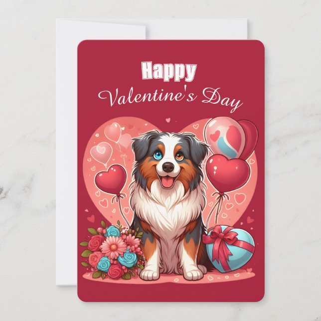 Cartes Pour Fêtes Annuelles La Saint-Valentin - Berger Australien 2 -  (Devant)