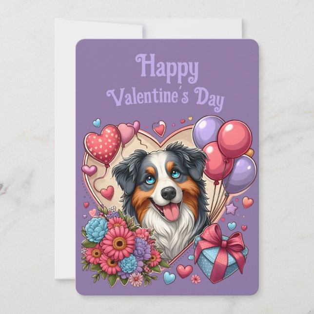 Cartes Pour Fêtes Annuelles La Saint-Valentin - Berger Australien 4 -  (Devant)