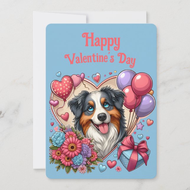 Cartes Pour Fêtes Annuelles La Saint-Valentin - Berger Australien 4 -  (Devant)