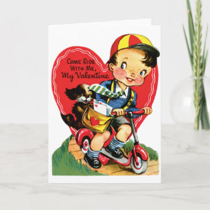 Cartes Pour Fêtes Annuelles La Saint Valentin, Garçon Vintage sur un scooter